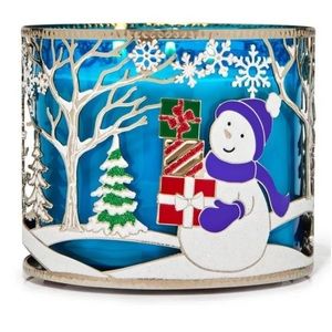 Bath & Body Works Holiday Snowman Scene 3 Wick Candle Holder NEW